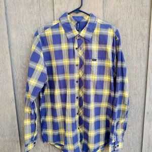 RVCA Men’s Large Long-Sleeve 100% Cotton Dress Shirt Plaid with Pocket Label
